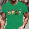 Fashionable Merry Christmas Beer Pattern Men's T-shirt Fashionable Trend Drinking Beer Printed T-shirt Fun Christmas Party Shirt Top