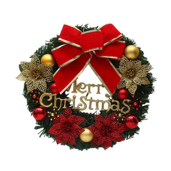12 Inch Christmas Wreath Decoration for Front Door Artificial Wreath with Bells Balls Bows for Indoor Outdoor Holiday Decor