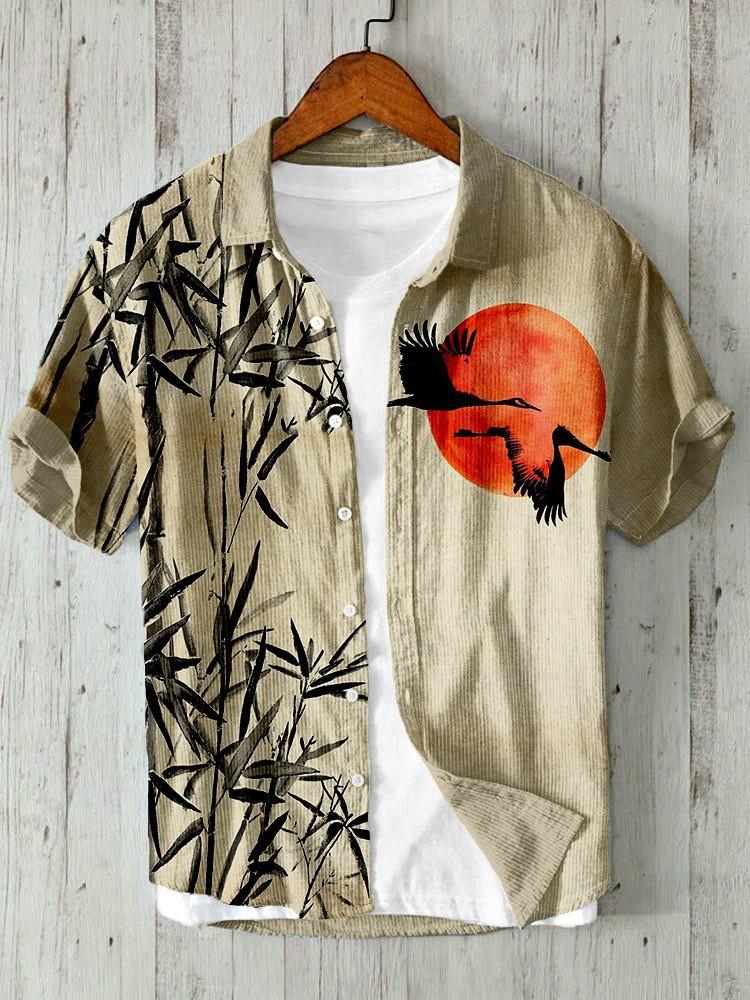 Summer men's retro ethnic style shirt linen plum blossom national bamboo 1D digital printing youth fashion trend wholesale