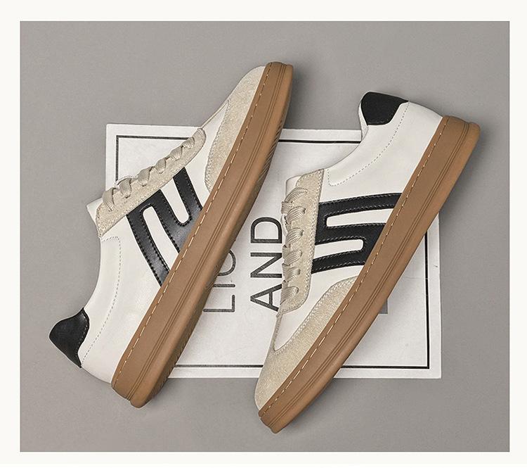 New Shoes for Men Genuine Leather Casual Shoes Fashion Striped Flat Skateboard Shoes Youth Trend Lace-up Sneaker