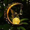 Hollow Moon Angel Solar Garden Pendant Light - Wrought Iron, Waterproof for Outdoor Lawn