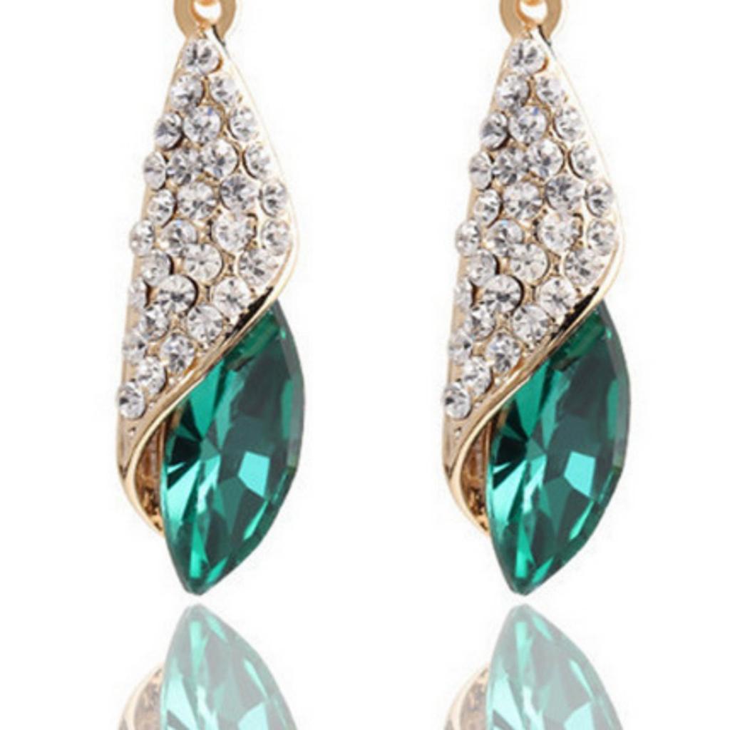 Women Earrings Delicate Exquisite Droplet Shape Zinc Alloy Artificial Diamond Green Earrings Women