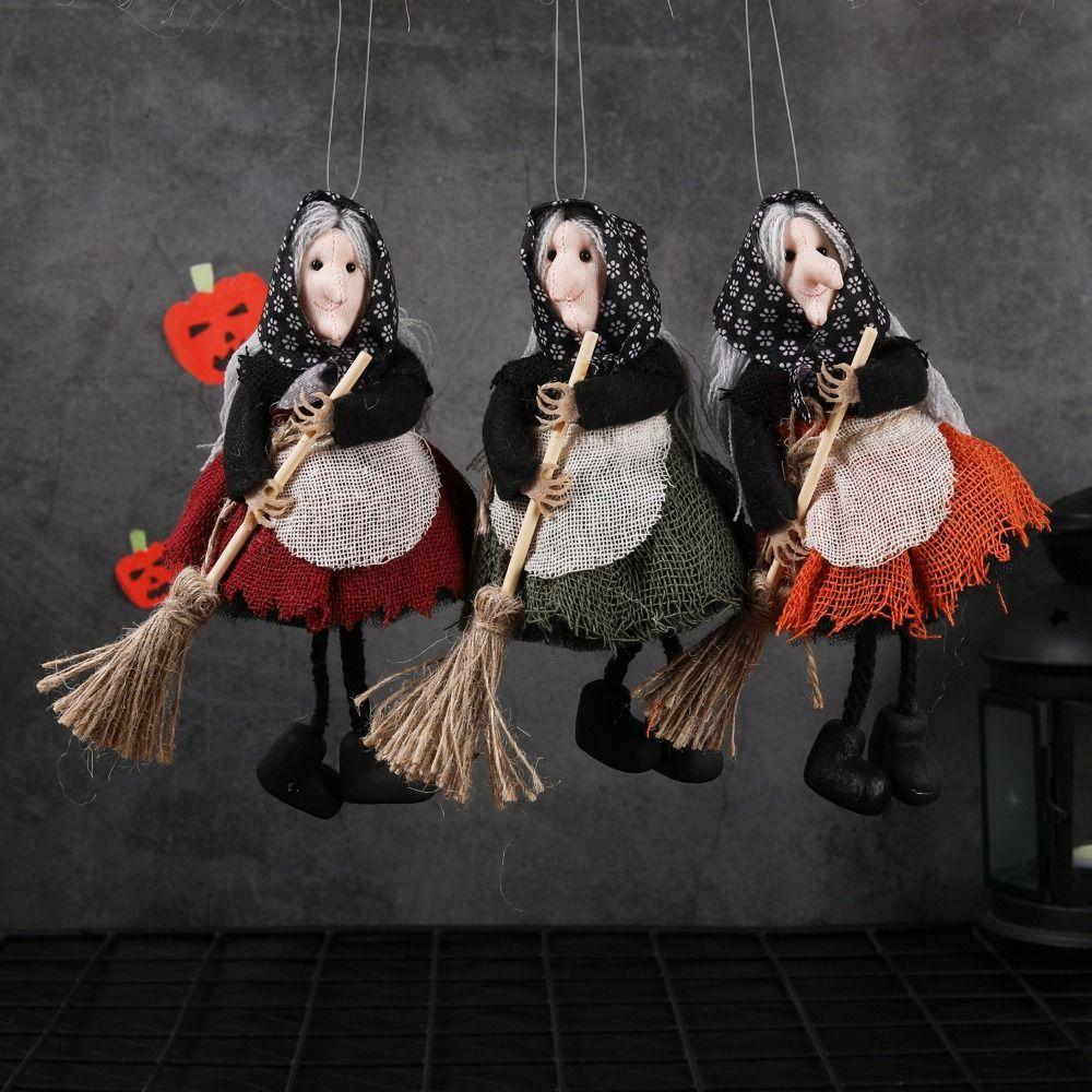 Scary Halloween Apron Witch Doll Cute Funny Broom Witch Decoration Handicraft Halloween Witch Pendant Haunted House