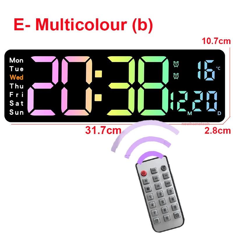 Digital Wall Clock Large LED Screen Temperature Humidity Display Electronic Alarm Clock Creative Home Decoration Remote Control