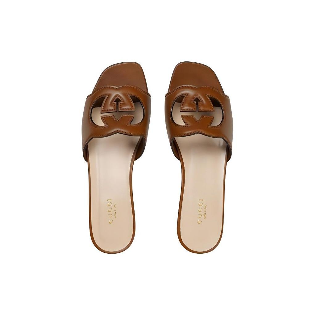 Gucci Женская вьетнамка с вырезами Interlocking G 'Cuir' Женская 694451 US000 2535