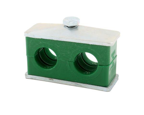 Complete double holder (clamp) for pipes/hoses/cables - size 25mm