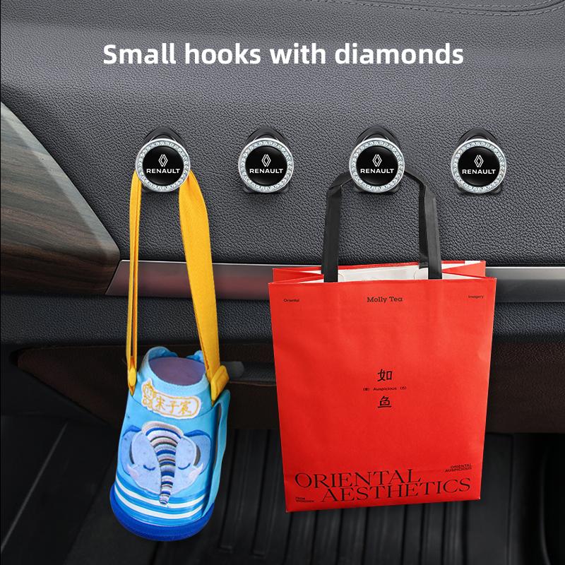 Car Hooks Mini Storage Hook Crystal Decoration Hook For Renault Clio Sandero Captur Megane R5 4 E-tech Scenic Austral Rafale QM6 AA2