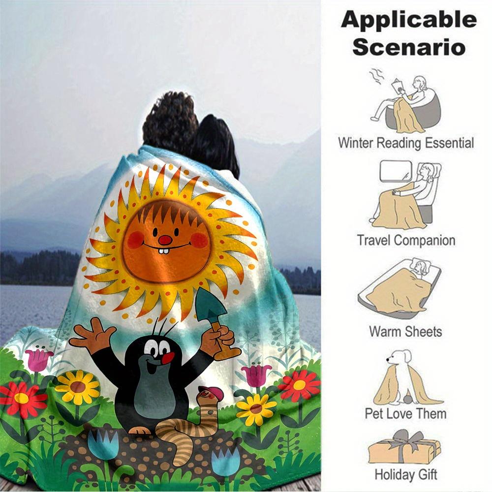 1pc Sunshine,Gardening, Mole's Story Digital Printed Flannel Blanket, Super Soft Plush Bed Cover, Multipurpose Quilt for Sofa, Bed, Office,30