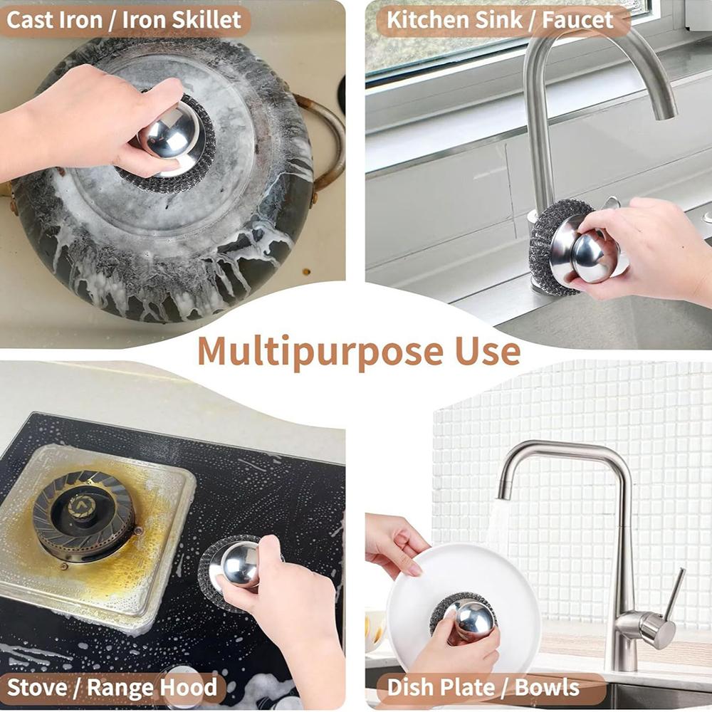 6Pcs Steel Wool Scrubber with Replacement Wire Pads Set(1 Scrubber+5 Pads)