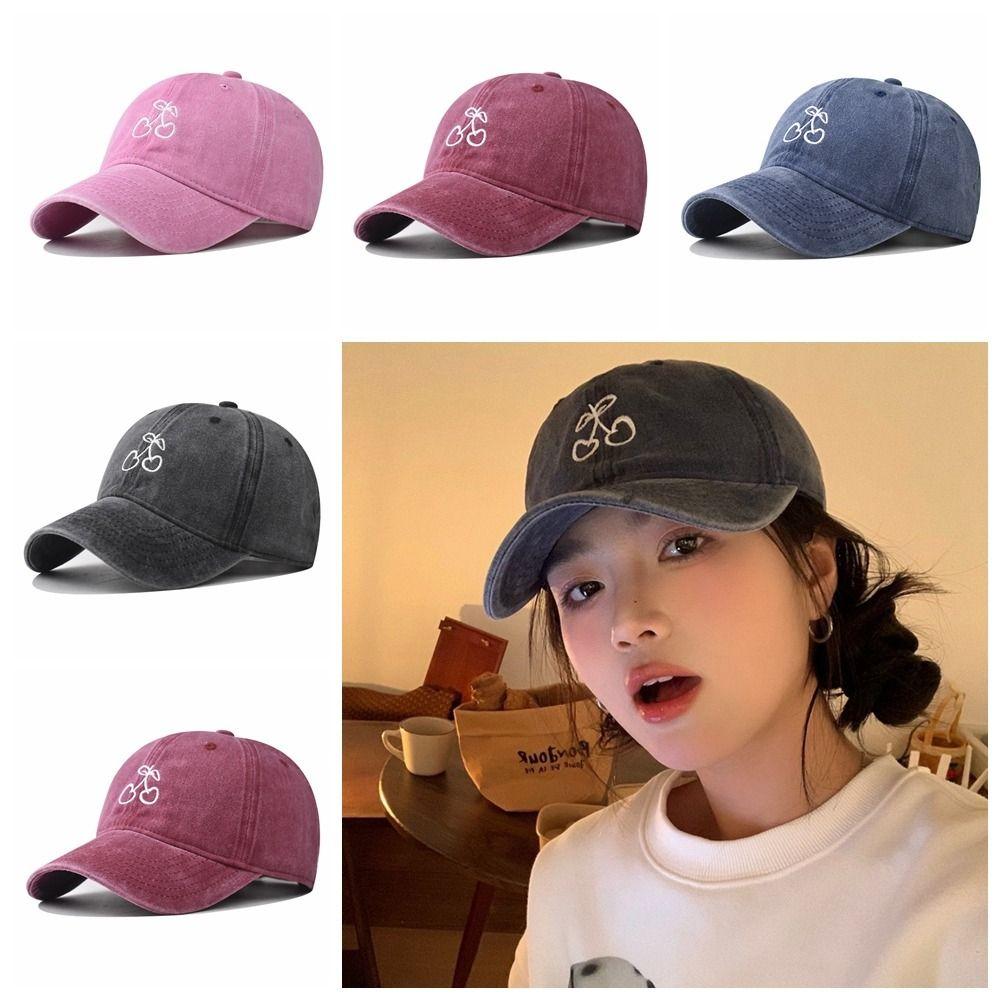 Solid Color Peaked Cap Sun Protection Sunscreen Sun Hat Retro Cherry Baseball Cap Outdoor