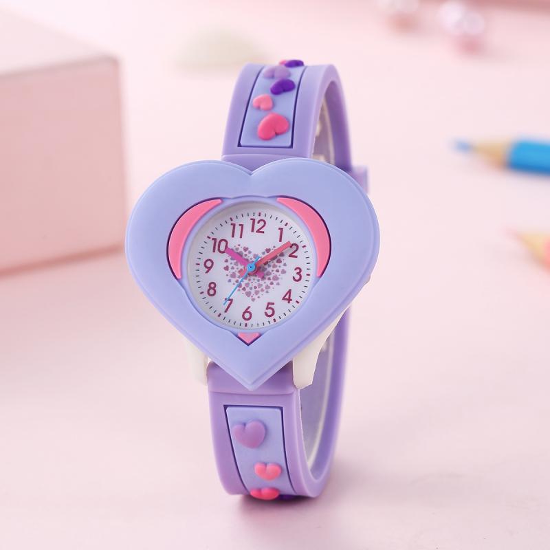 Новые модные детские часы в форме сердца с 3D мультяшным дизайном, детские обучающие часы
