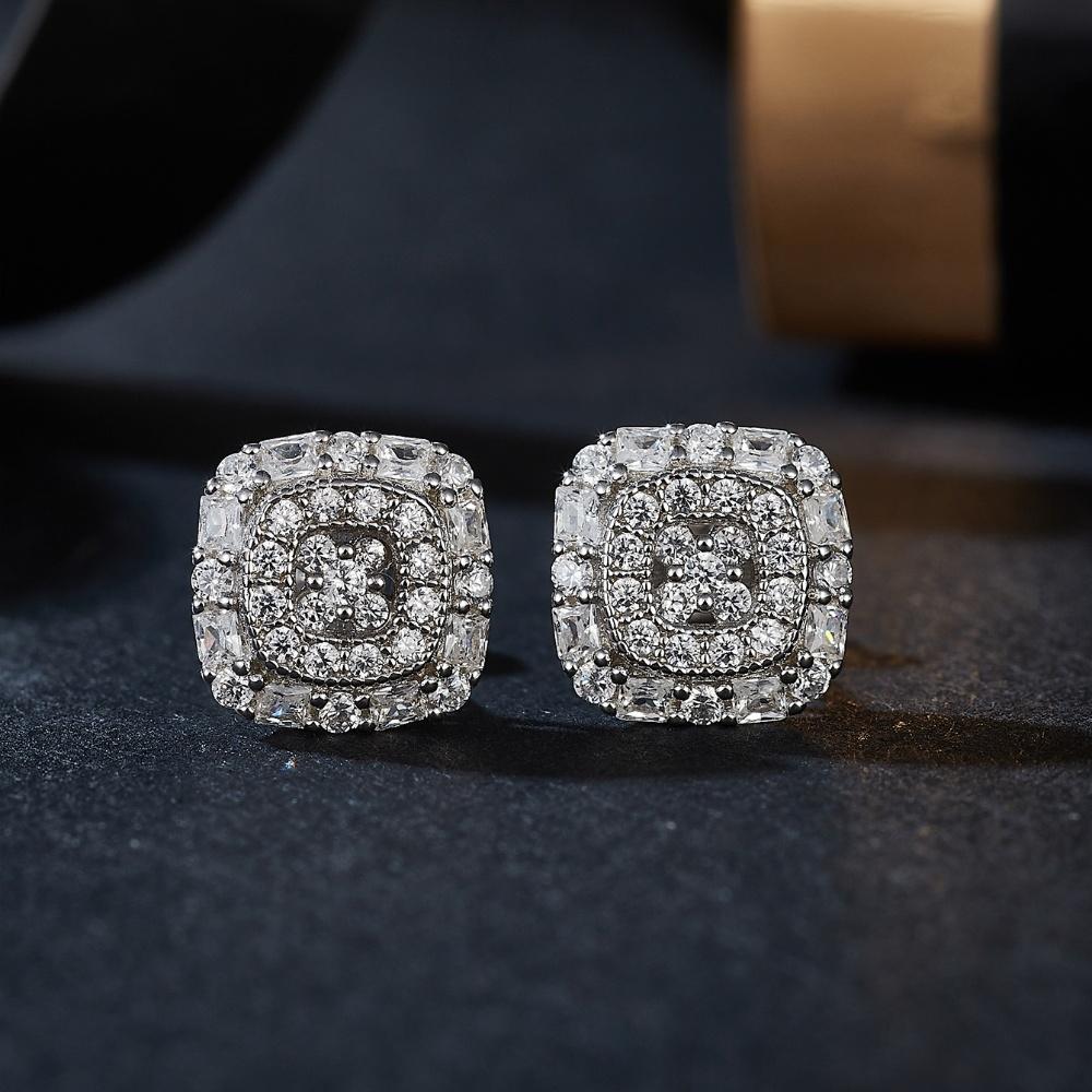 Unique Round Rectangle Moissanite Earrings 925 Silver Fashion Jewelry Stud Earrings for Women