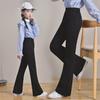 "2024 Girls' Stylish Black Bell-Bottom Pants - Trendy Spring & Autumn Wear for Big Kids"
