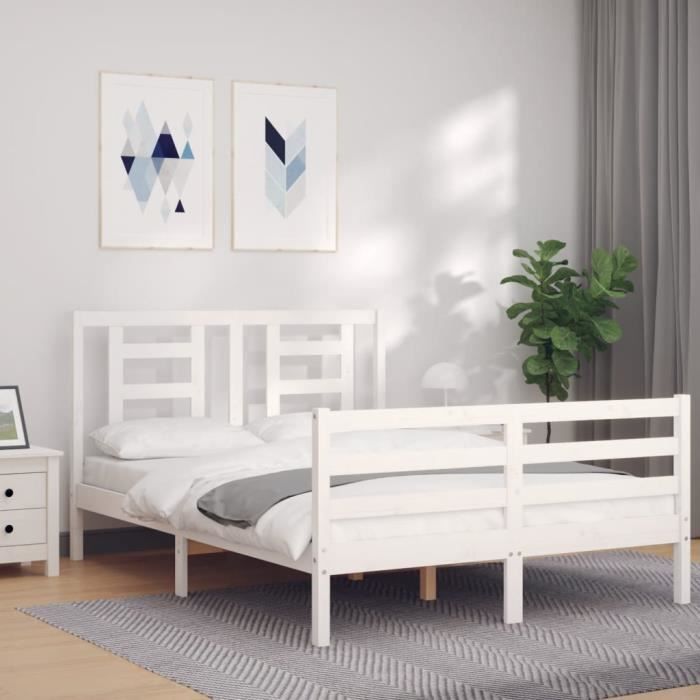 VidaXL Bed Frame with Headboard White 120x200 Cm Solid Wood 3194697