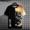 Japanese Anime Samurai Cat T-Shirt For Men 3d Animal Print Short Sleeve Tops Tees Casual T-Shirt Oversized Shirt  Men Clothing