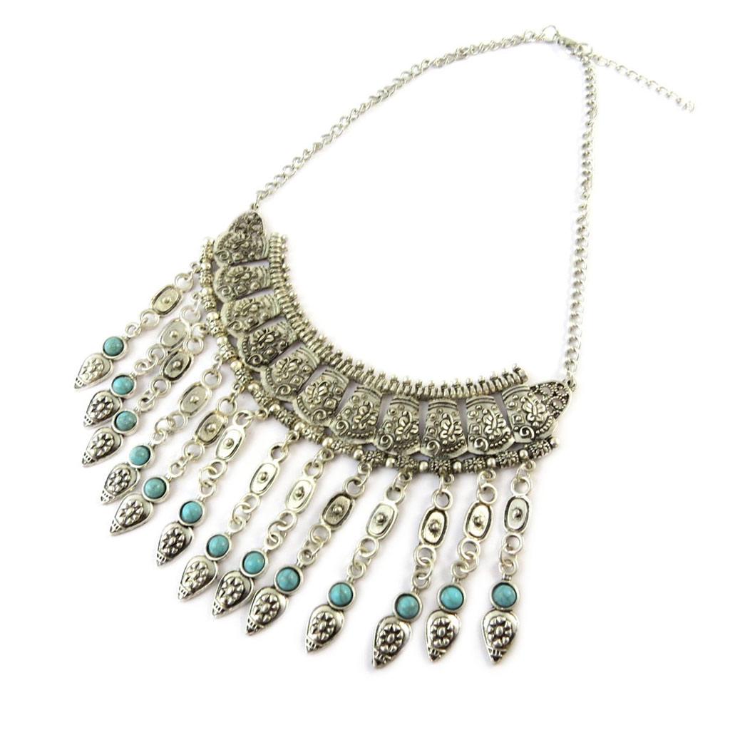 Les Trésors De Lily [N7308] - Antiqued Silver Turquoise 'Navajos' Designer Necklace