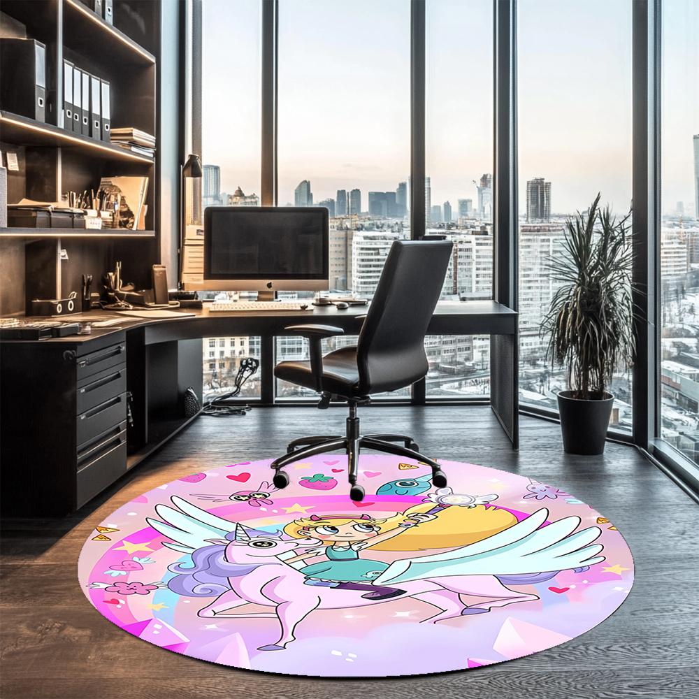 Star Butterfly Printed Round Rug Carpet Chair Rug Area Rug Entryway Doormats,for Office Chair Living Room Bedroom Kitchen Room.