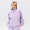 Womens Long Sleeve Quick-Dry Athletic Hoodie Stand Collar Half-Zip Loose Fit Running Gym Fitness Cycling