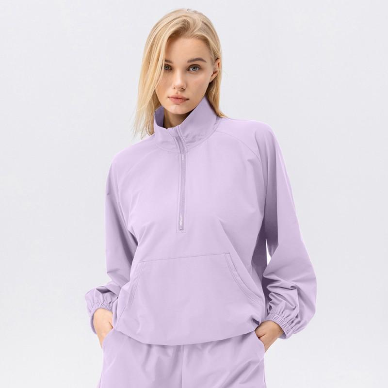 Womens Long Sleeve Quick-Dry Athletic Hoodie Stand Collar Half-Zip Loose Fit Running Gym Fitness Cycling