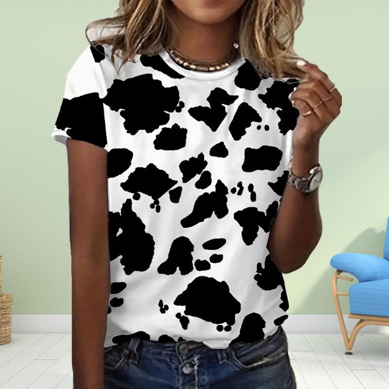 Модная женская футболка с принтом коровы, забавная повседневная футболка с круглым вырезом и короткими рукавами, летняя женская футболка