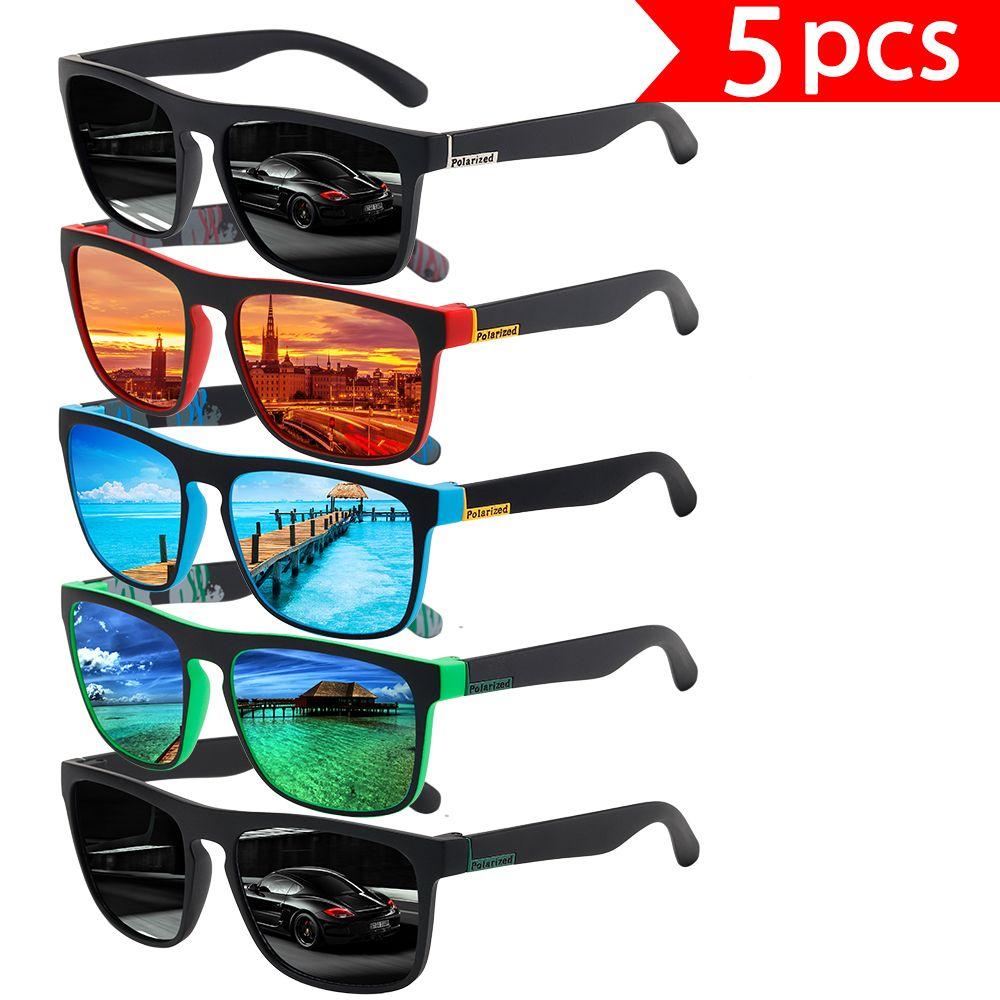 5PCS,Retro square-frame glasses, stylish glasses for driving, fishing, and vacations, discounted glasses bundles.