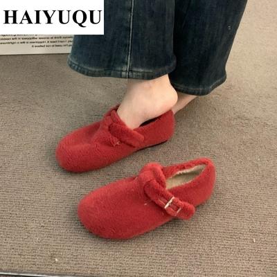 Замшевые балетки, меховые мокасины, женская обувь, зимняя брендовая обувь класса люкс Мэри Джейн, тренд, новые короткие плюшевые теплые повседневные туфли Mujer Zapatos