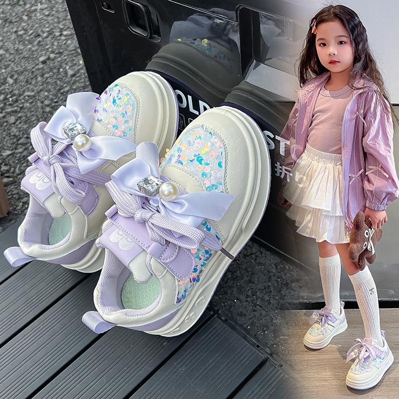 Girls Waterproof Leather Platform Sneakers | Bow Detail Comfortable Walking Flats, Non-Slip Casual Board Shoes for Kids