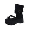 Fashion Dark Gothic Hollow Sandals Women Thick Sole Metal Buckle Punk Style Spice Single Shoes Chunky Heel Platform Cross Tied Sandalias