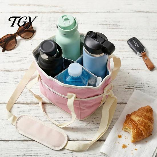 Portable Coffee Cup Tote for Takeout Beverage Drink Pouch with Adjustable Strap, Reusable Waterproof 4 Carrier Washable Daily Use Holder, Foldable