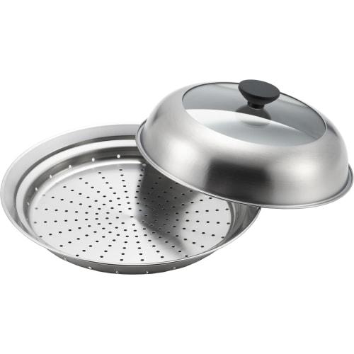 Yoshikawa Visible! Steamer for Frying Pans (24-26cm), with Glass Lid, Steaming Plate, Simply Place on Frying Pan, Stainless Steel, Steam Food, Tsubame