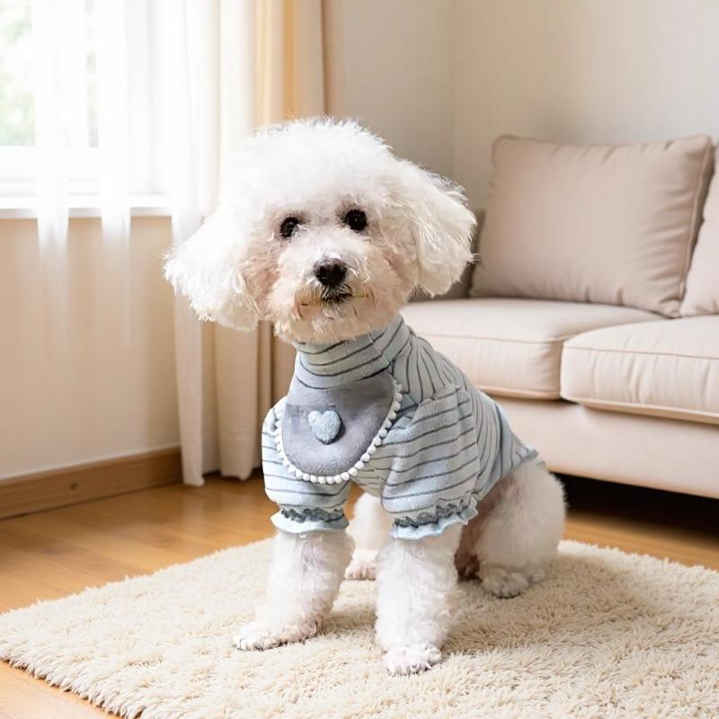 Pet Autumn and Winter Striped Base Shirt Cute Love Cat Couple Outfit Teddy Two Legged Outfit Winter Warm Bubble Sleeve Top