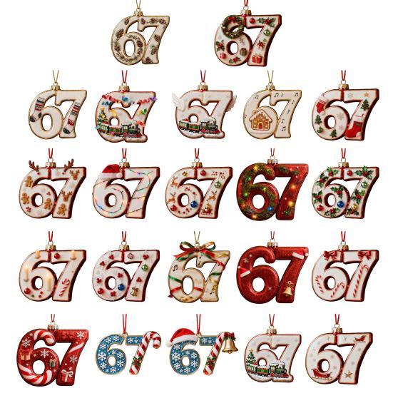 67 Christmas Ornament 2D Flat Funny Six Seven Meme Christmas Decoration Gifts for Teens Adults Humor Lovers