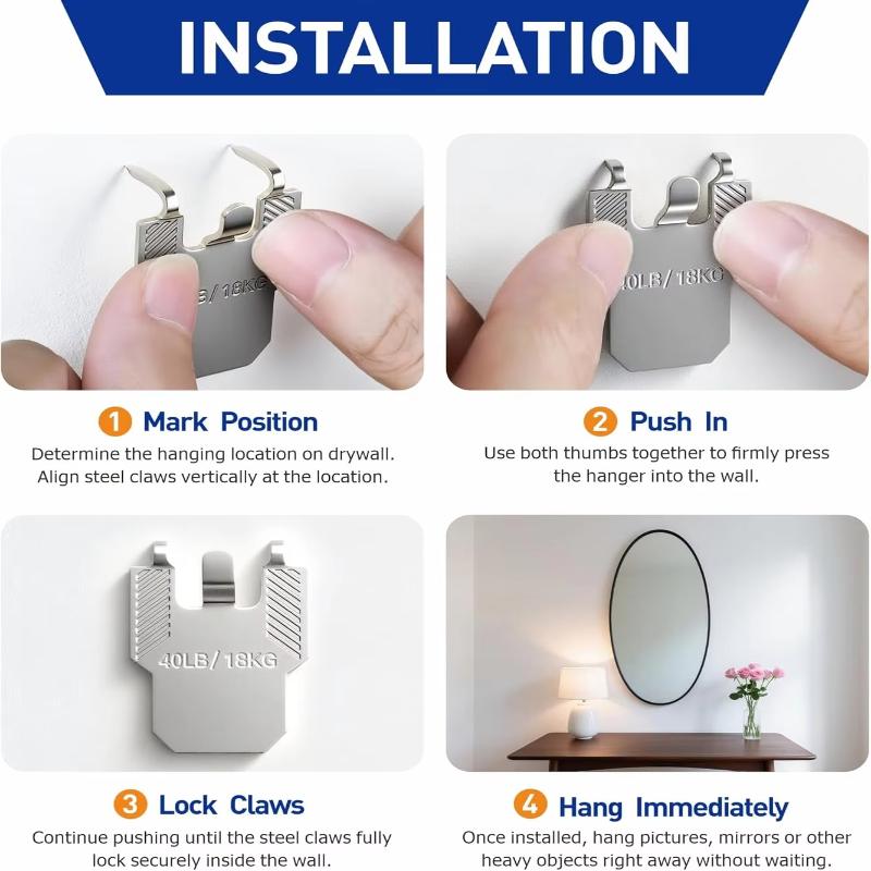 8/10/12/15/20/40Pcs Room Office Decor Tool Claw Drywall Picture Hanger Wall Hooks For Hanging Picture Mirror Photo Poster Kit