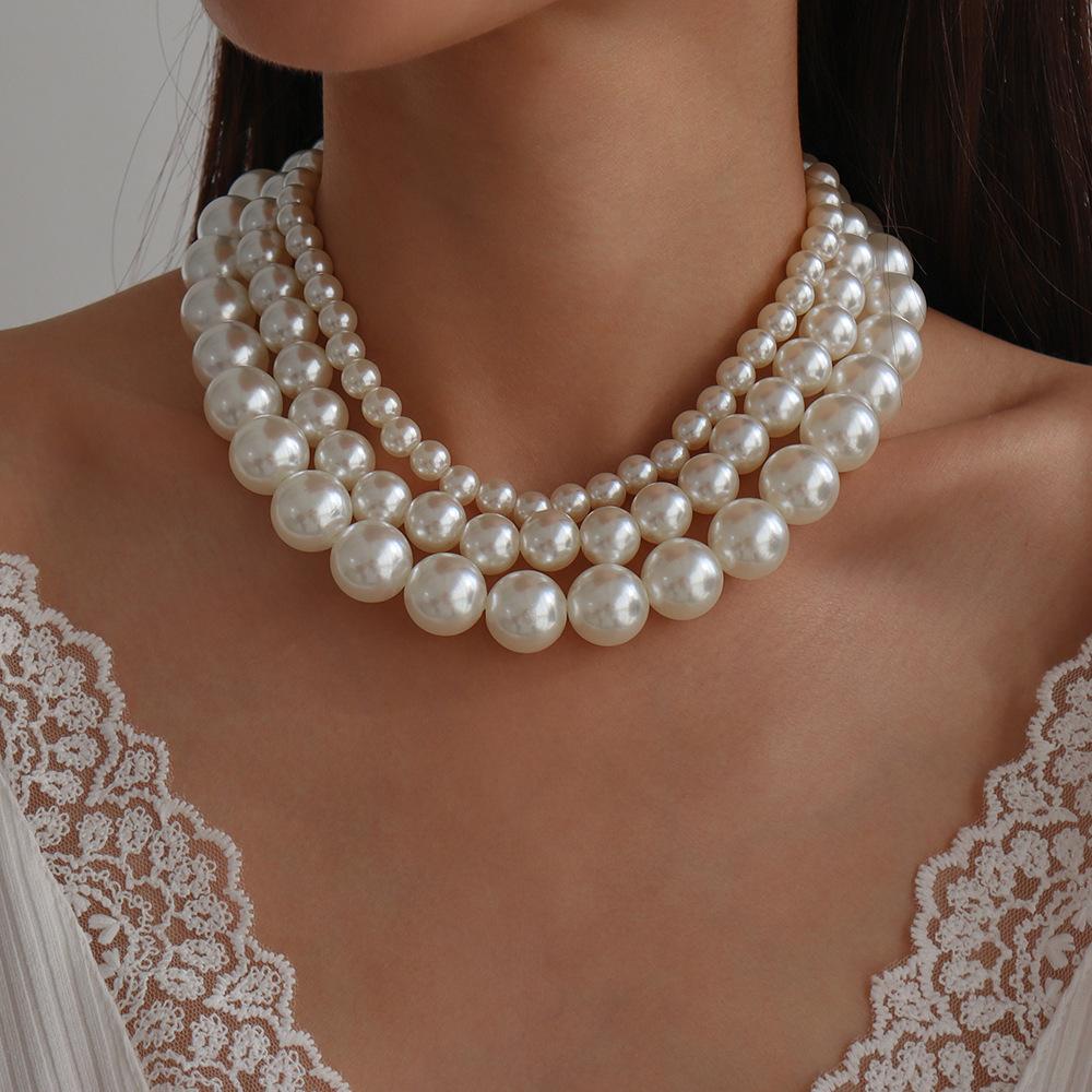 Tooxika Retro Elegant Fashion Choker Necklace Exaggerated Pearl Geometric Personality Temperament Necklace