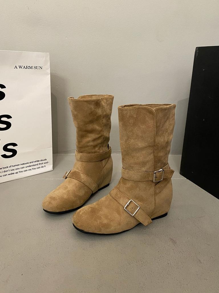 Корейская замша ретро маленький квадратный носок два способа носки отворачивающиеся толстый каблук пряжка ремня короткие ботинки женские осенне-зимние ботинки Мартин короткие ботинки