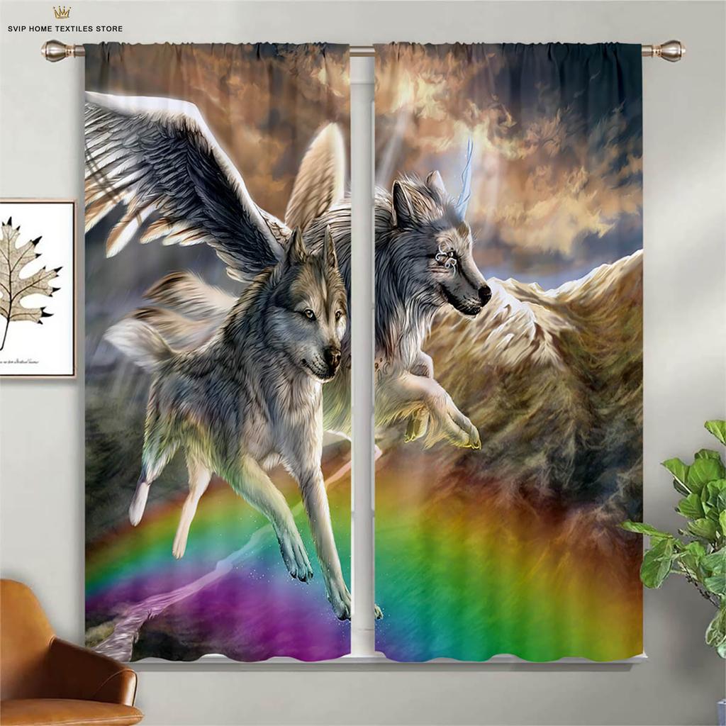 Плотные 3D-шторы, звездное небо, волк, животное, подходят для учебы, общежития, спальни, декоративные, 2 шт.