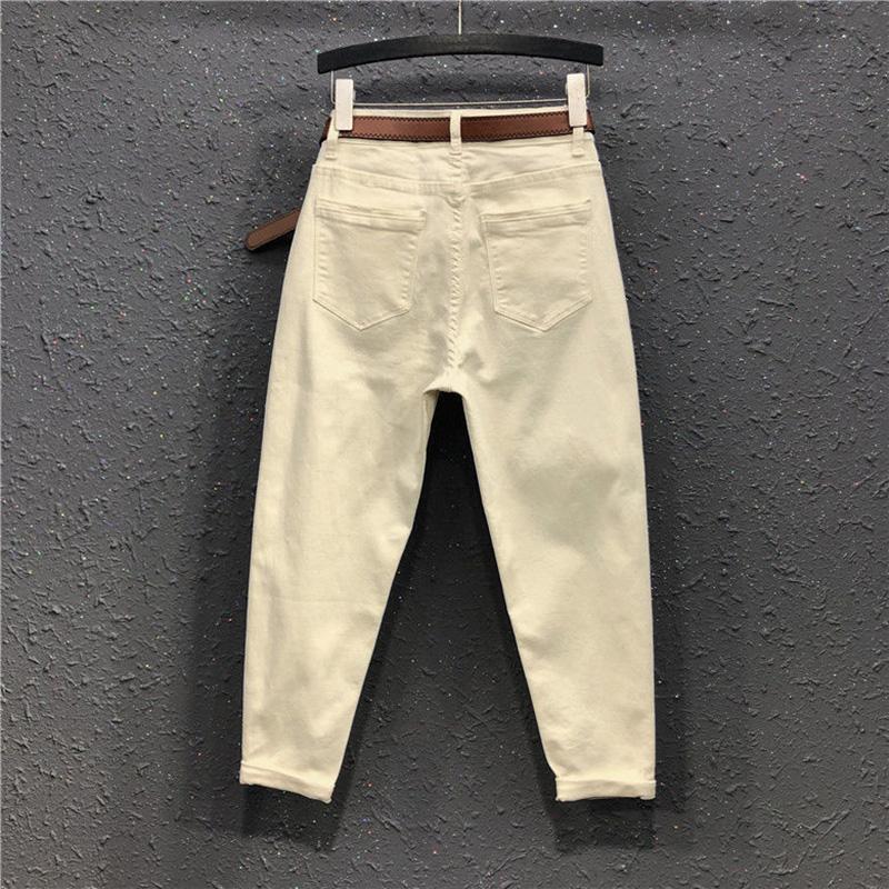 Укороченные брюки, сплошной цвет, джинсы больших размеров, женские свободные повседневные шаровары с высокой талией