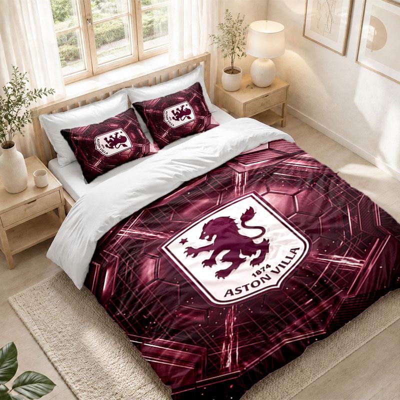 Bedding Set 1 Duvet Cover 2 Pillowcases Aston Villa Football Print Bedroom Home Decoration