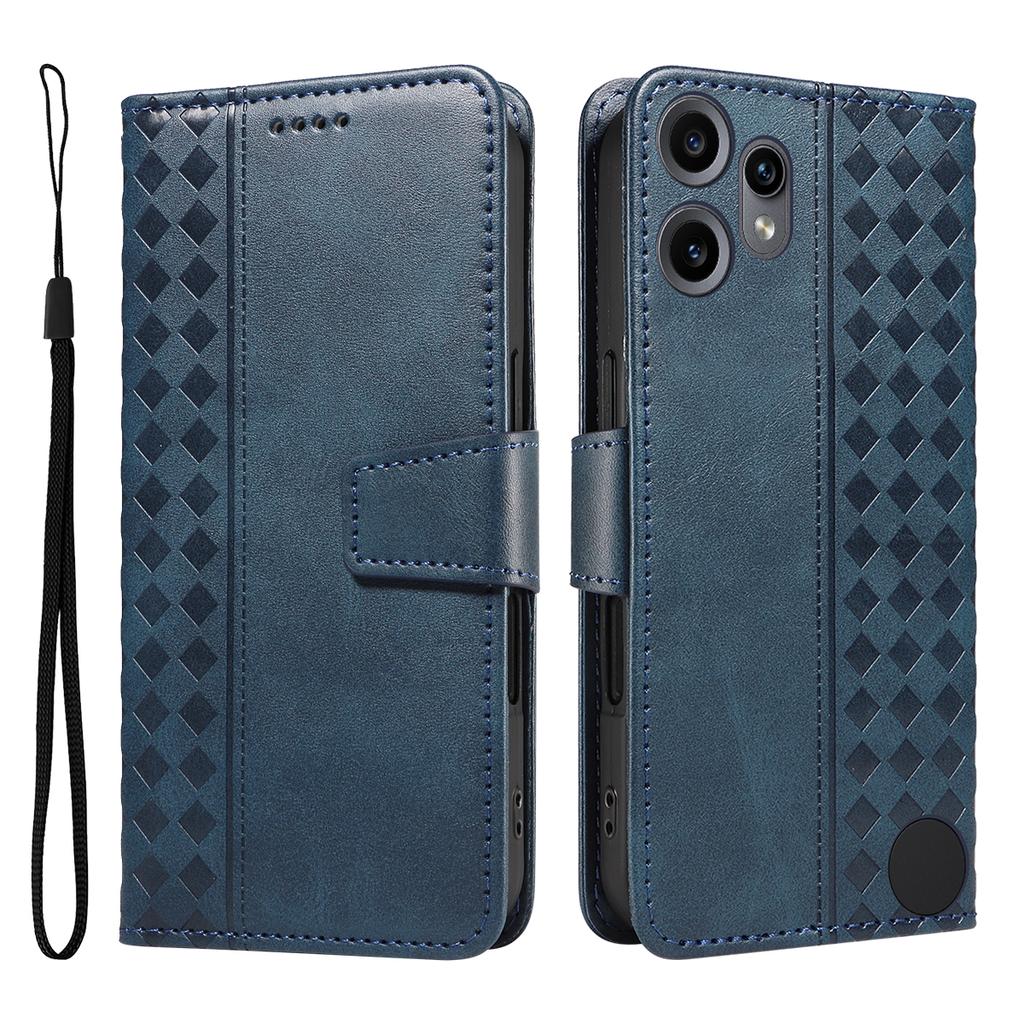 For Nothing CMF Phone 2 Pro Leather Case Wallet Stand Grids Imprinted Phone Cover with Strap