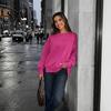Solid Color Sweatshirts Women Crew Neck Sweatshirt, Drop Shoulder Long Sleeve Pullover, Loose Soft Sweaters Fit Casual Fall Winter Top with Side Slit