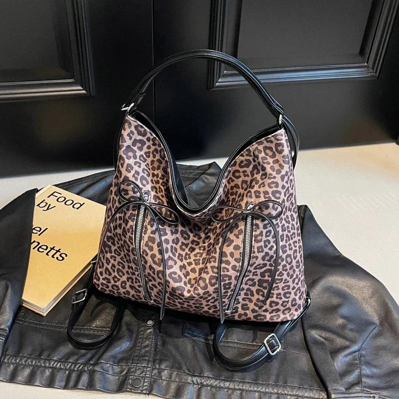 PU Zipper Shoulder Bag Soft Large Capacity Trendy Crossbody Bag Pendular Designer Bag Leopard Print New