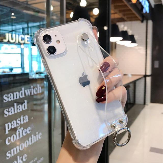 Прозрачный чехол для телефона с держателем браслета для Iphone 14 13 12pro 11pro Max Xr X Xs Max 14pro Max, мягкая силиконовая противоударная задняя крышка