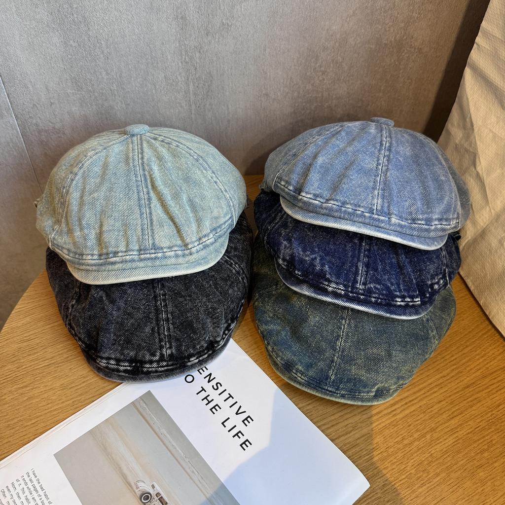 Denim Beret Retro Hat Short Brim Duckbill Cap For Women Casual Wear Street