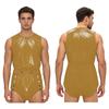 Men’s One-Piece Swim Bodysuit S-3XL Waterproof Sleeveless Back Zipper Open Crotch Button Closure Elastic Waist for Club
