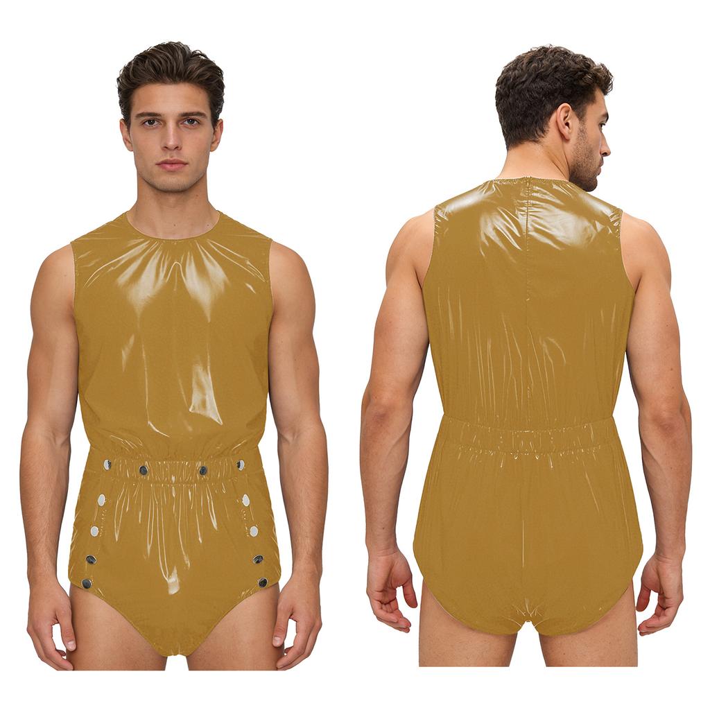 Men’s One-Piece Swim Bodysuit S-3XL Waterproof Sleeveless Back Zipper Open Crotch Button Closure Elastic Waist for Club