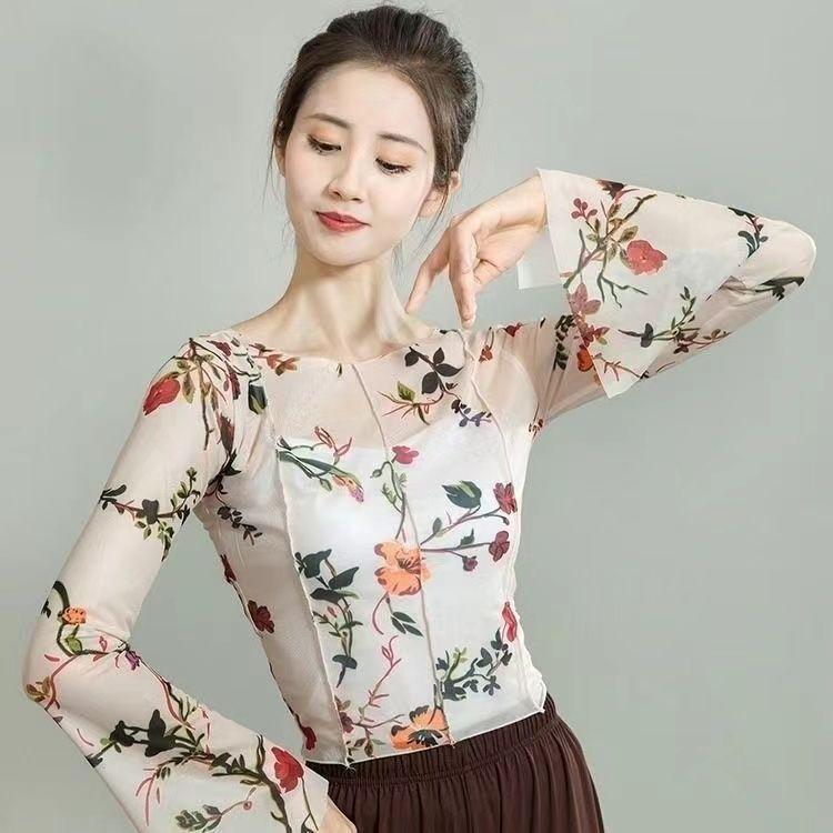 Классические танцевальные топы, современная танцевальная тренировочная одежда, облегающие танцевальные костюмы с принтом для женщин