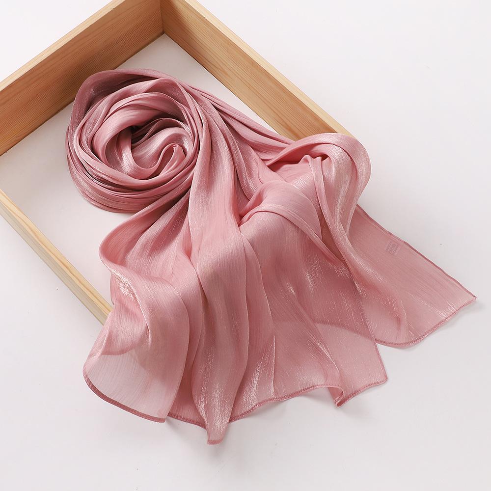 Island Wrinkled Scarf Women'S Shawl Island Satin Smooth Crepe Solid Color Bright Silk Yarn Malaysian Headscarf