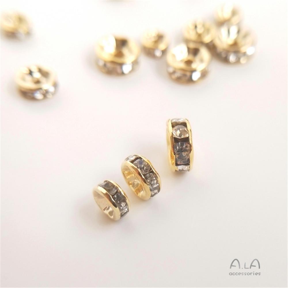 14k Light Gold 18K Real Gold Diamond Circle Spacer Beads Set Zirconia Spacer Handmade Bracelet Diy Jewelry