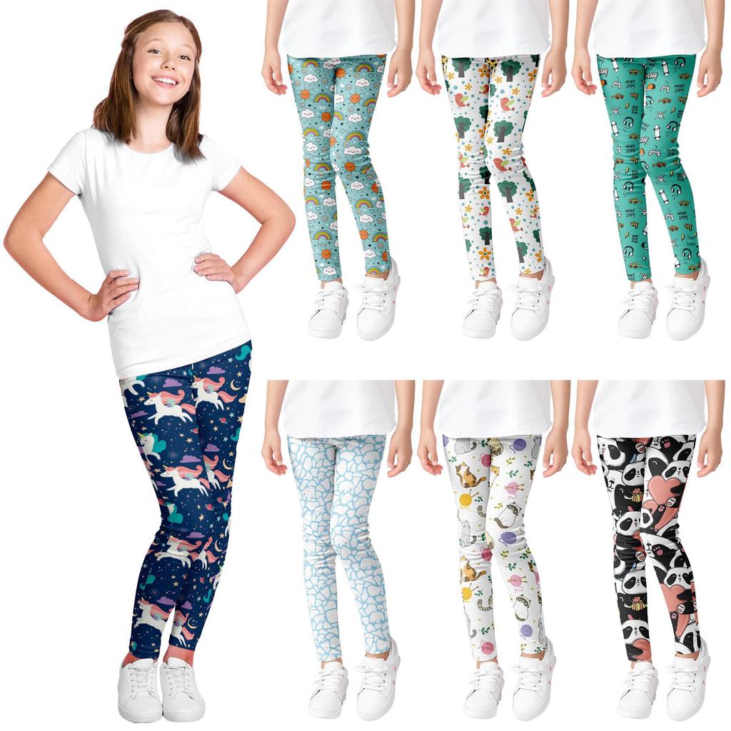 Girls' Cute Cartoon Print Sports Leggings - Stretchy and Stylish Tights