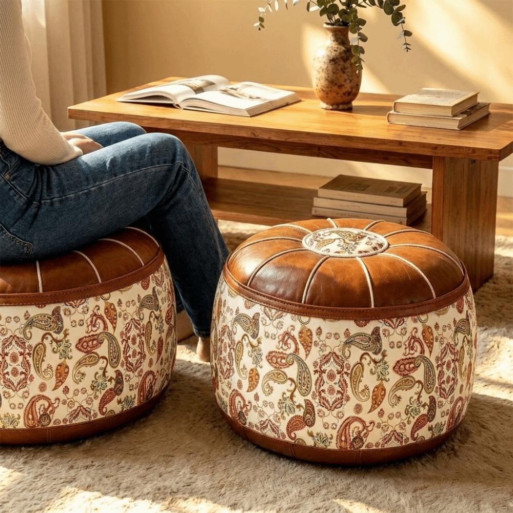 Unstuffed Sofa Stool Cover Vintage Round Footstool Cover Seat Cushion Cover  Leisure